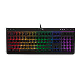HyperX Alloy Core RGB gaming keyboard front facing displaying RGB lighting effects