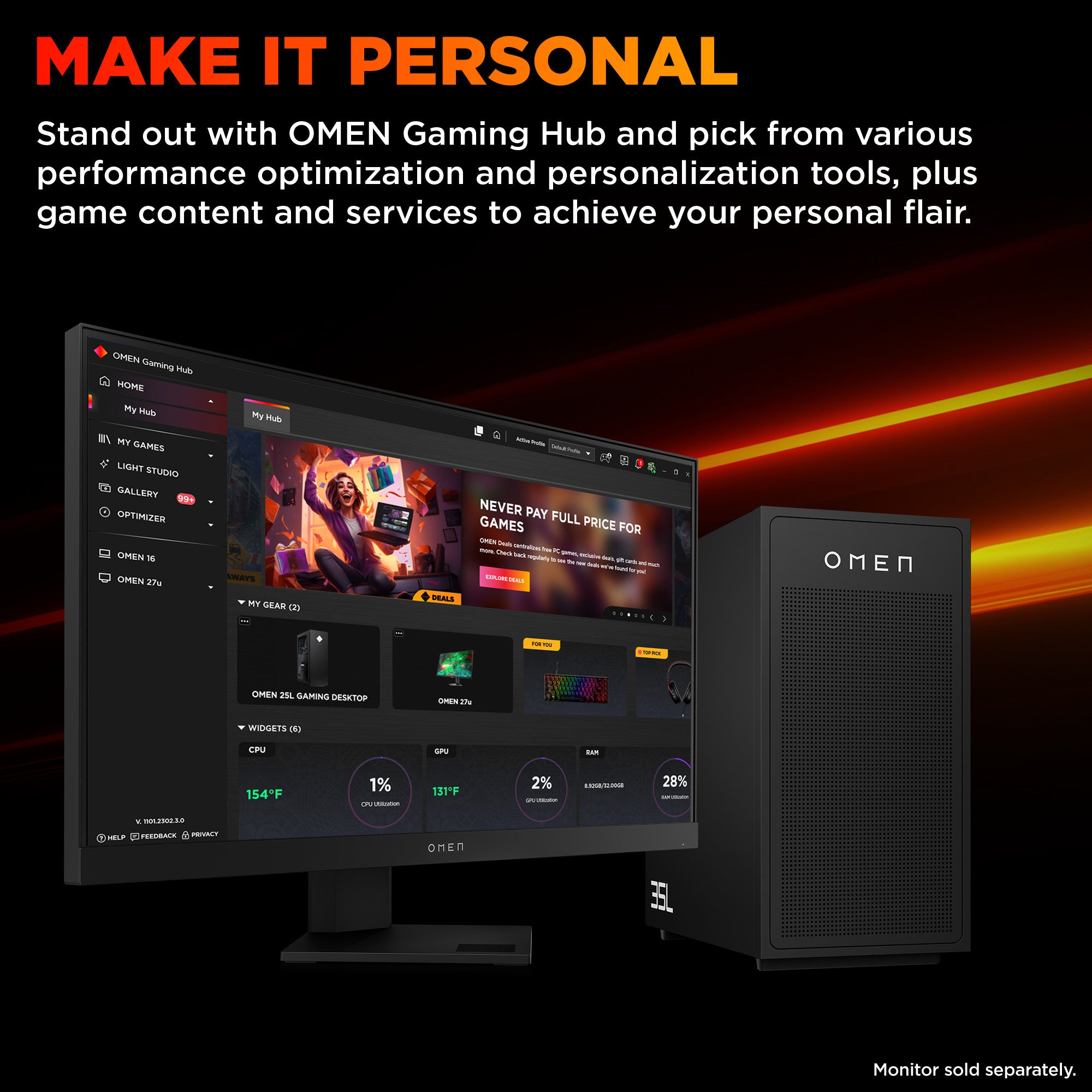 OMEN 35L Gaming Desktop GT17-0050m PC, Windows 11 Home, AMD Ryzen™ 7, 32GB RAM, 1TB SSD, NVIDIA® GeForce RTX™ 5070 Ti, Stealth Black