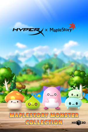 HX3D MapleStory Collection Mobile Banner Featuring Orange Mushroom, Green Slime, Pink Bean and Rock Spirits