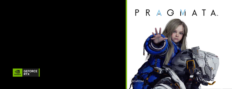 Promotional image for 'Pragmata' with a character in futuristic armor and Nvidia logo.