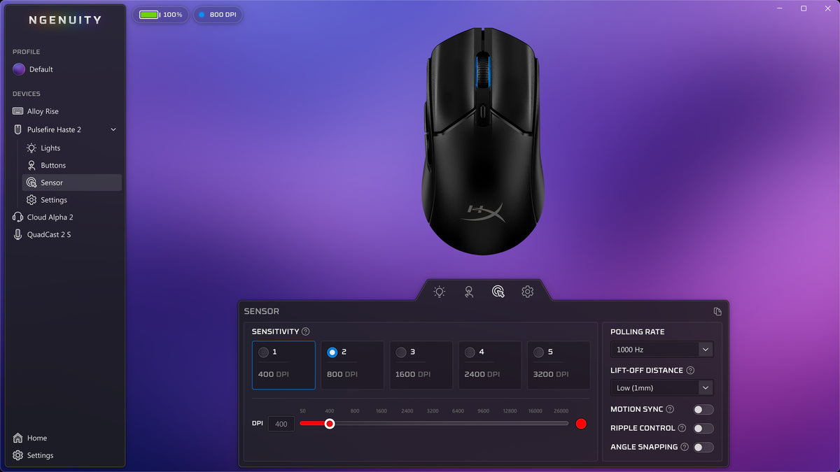 Gaming mouse with customizable settings on a software interface