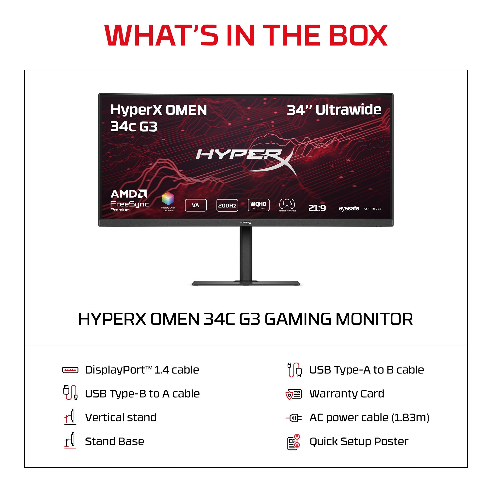 HyperX OMEN 34 inch WQHD 200Hz Curved Gaming Monitor - OMEN 34c  G3 - 12
