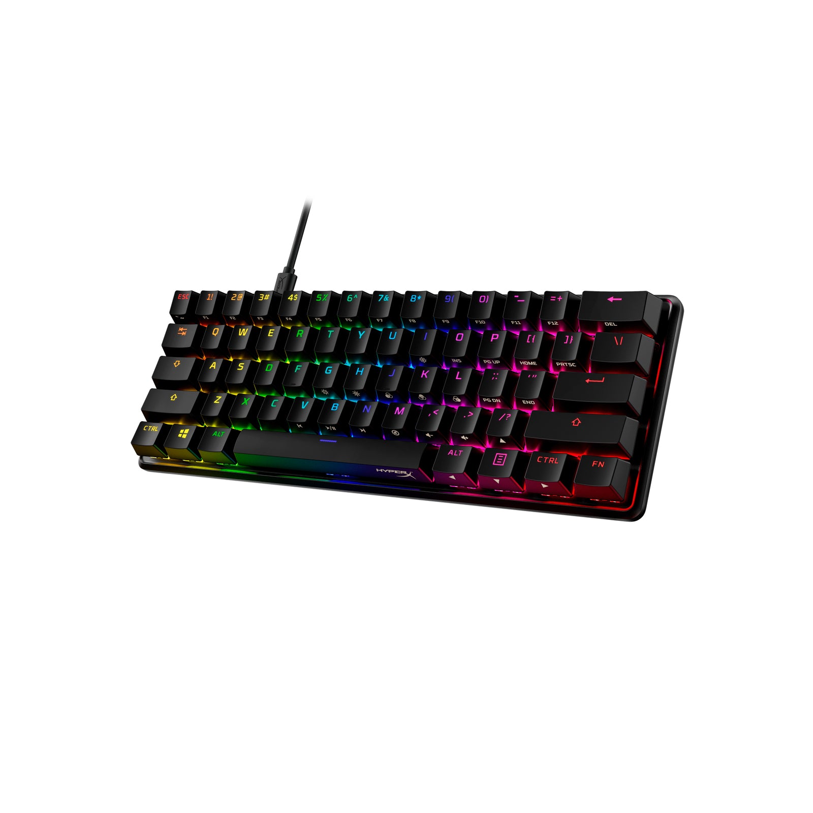 HyperX Alloy Origins 60 Gaming Mechanical Keyboard showing the front right side view featuring petite 60 form factor