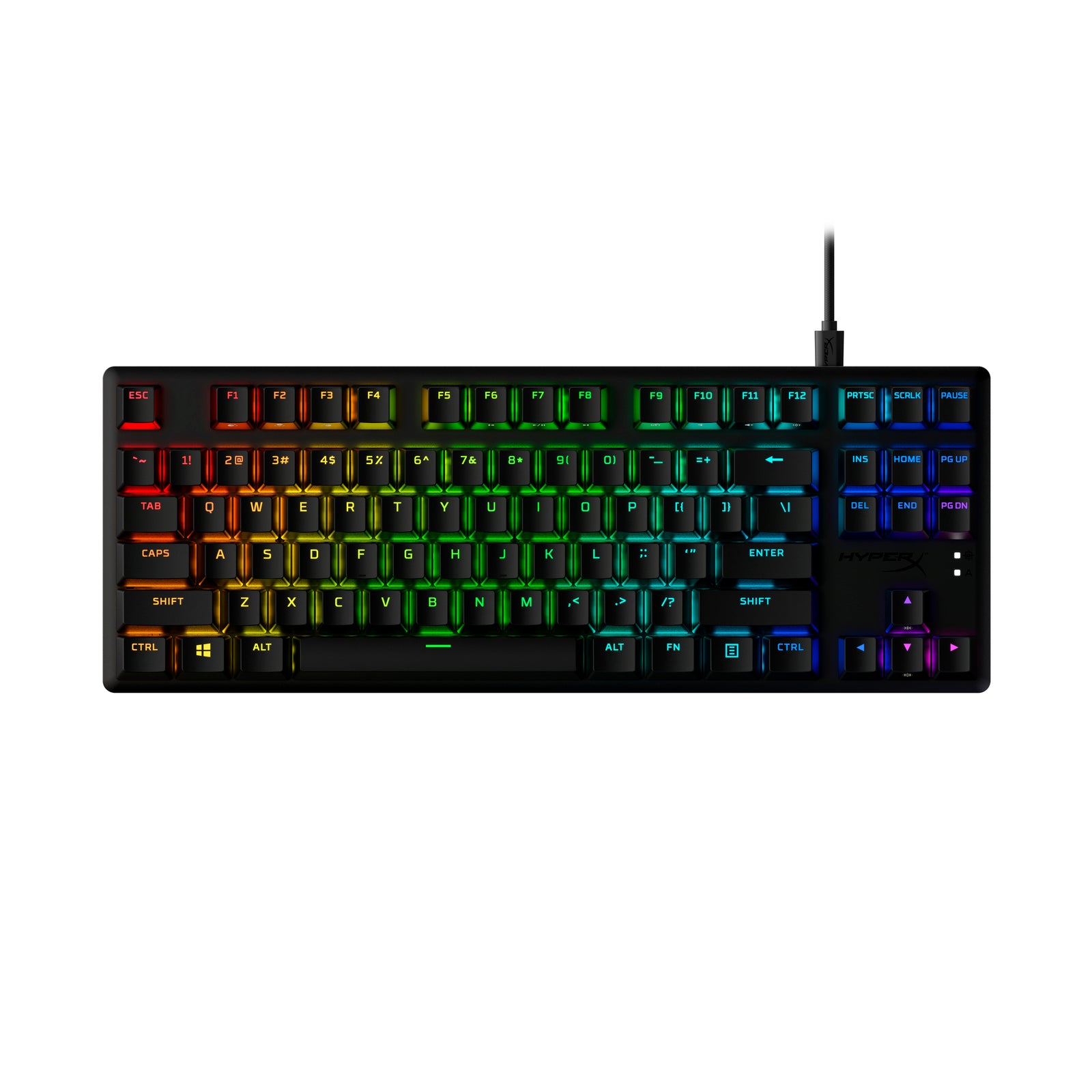 HyperX Alloy Origins Core PBT Gaming Keyboard, Red Switches, Front View Showing RGB Effects