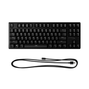 HyperX Alloy Origins Core gaming keyboard, front view, featuring detachable usb cable