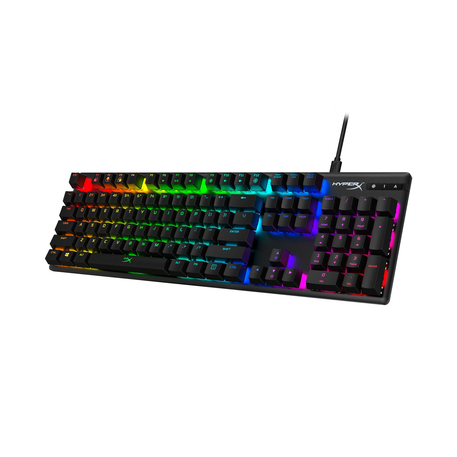 HyperX Alloy Origins Gaming Mechanical Keyboard showing the right side view featuring customizable RGB lighting