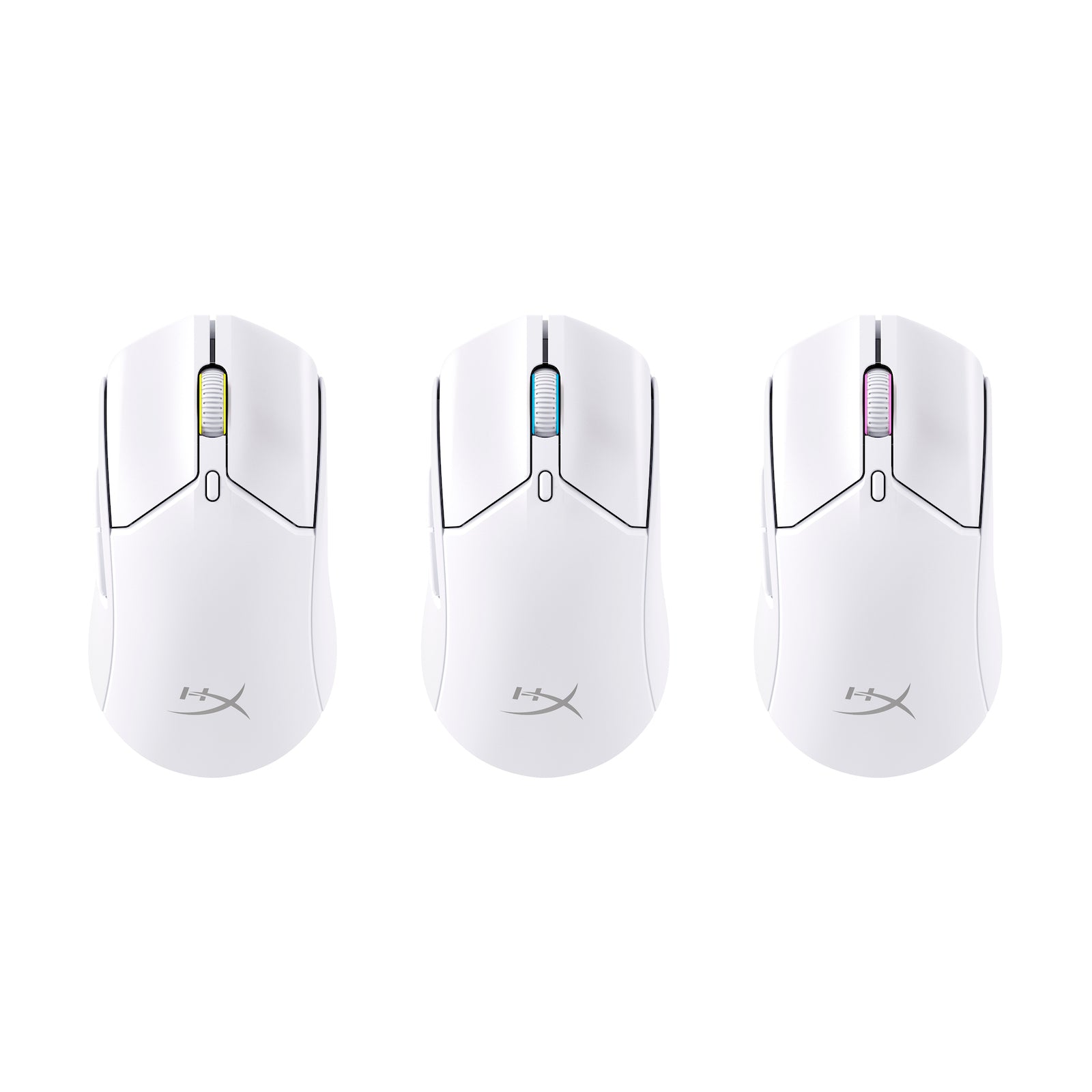 HyperX Pulsefire Haste 2 Wireless White Gaming Mouse showing RGB functions