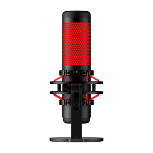 back View of HyperX Quadcast USB Microphone with red lighting