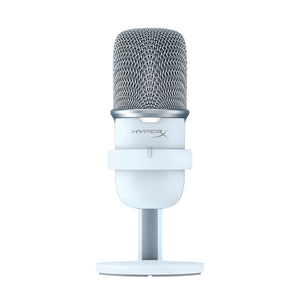 Front main view of HyperX Solocast USB microphone in white