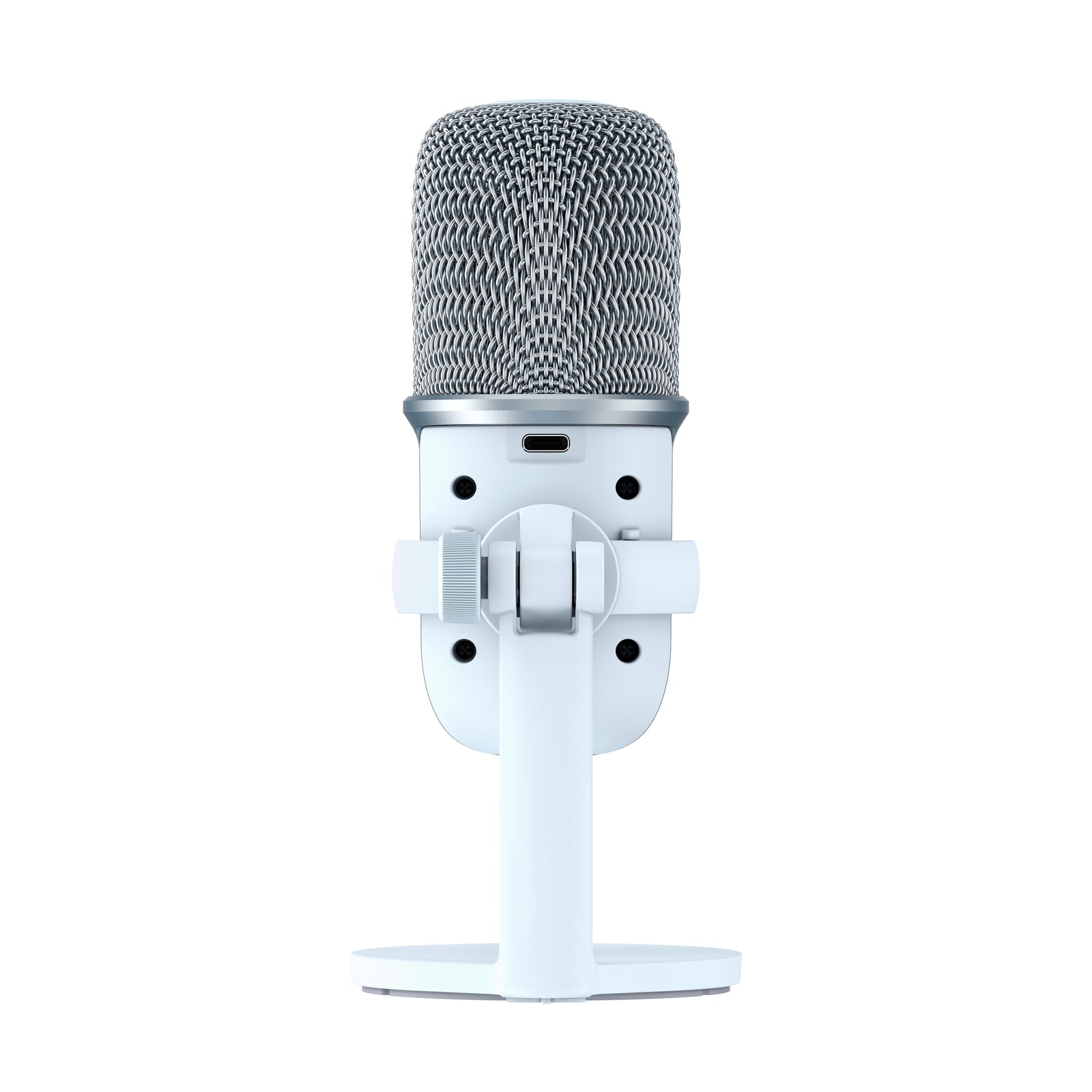 back view of HyperX Solocast USB microphone in white