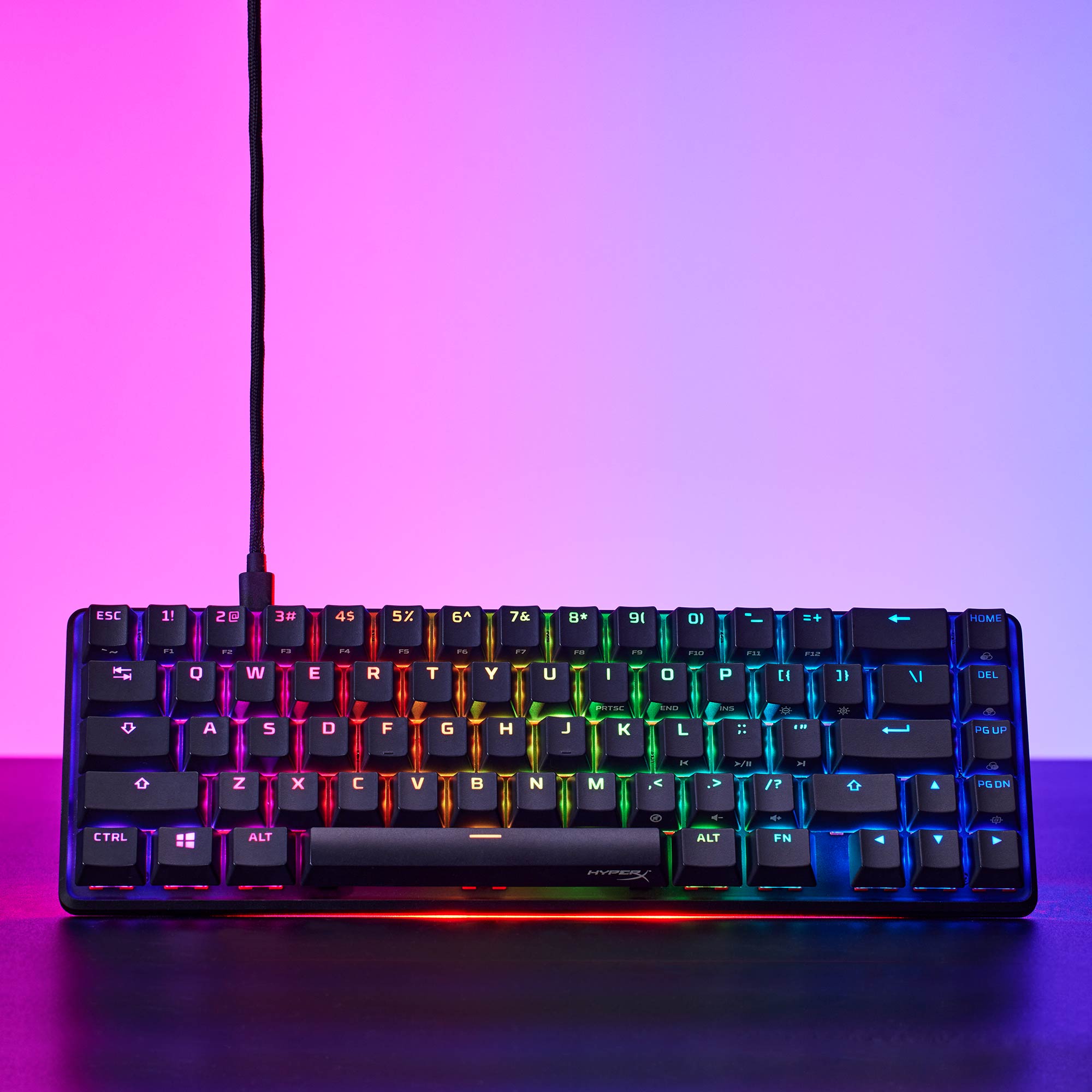 RGB backlit keys with radiant lighting effects