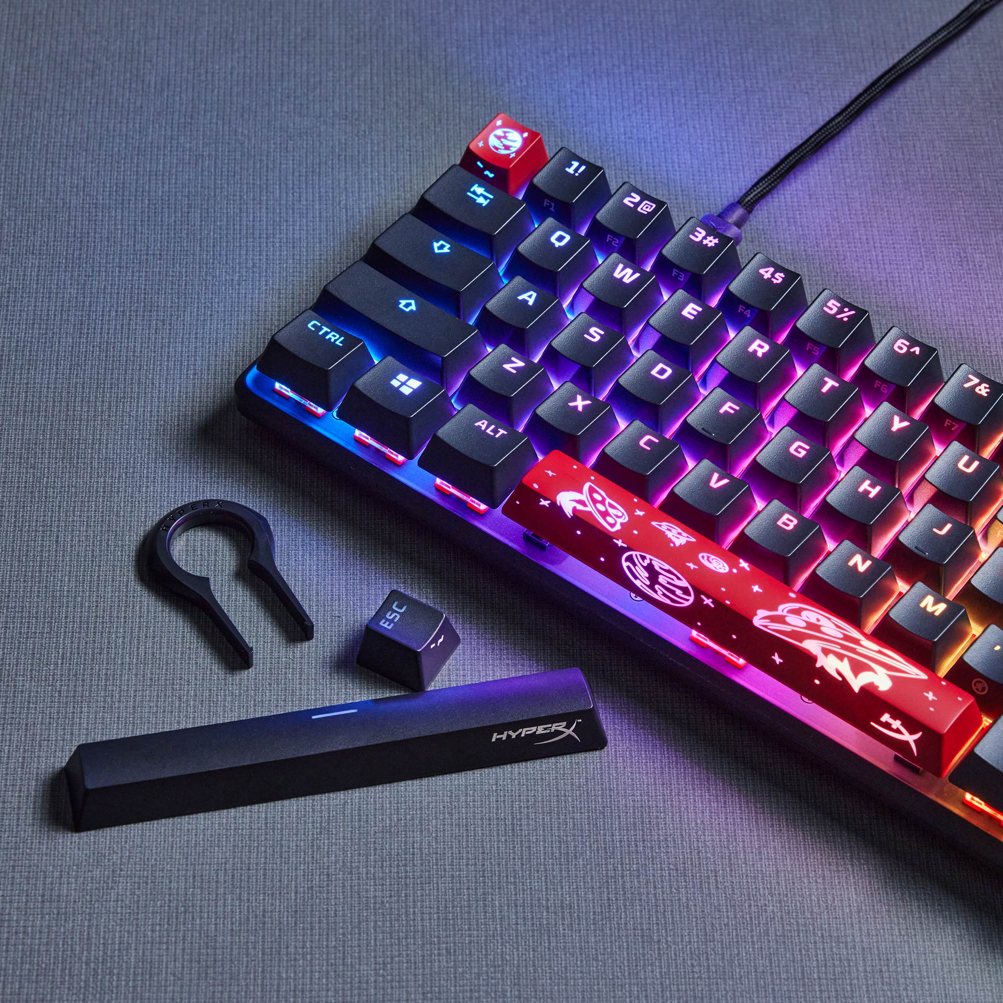 Included keycap puller and additional keycaps