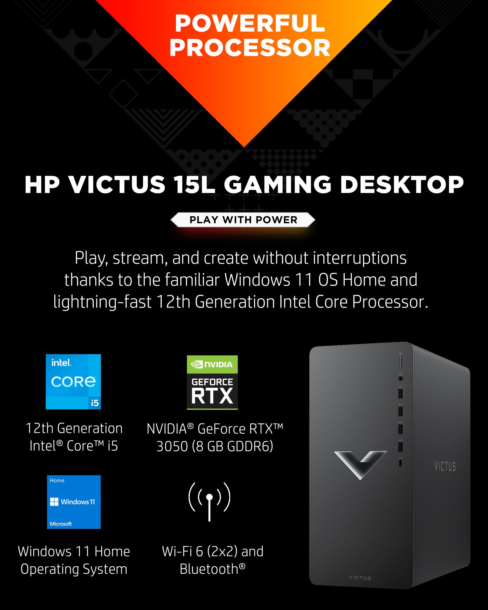 Victus by HP 15L Gaming Desktop TG02-0025m, Windows 11 Home, AMD Ryzen™ 5, 16GB RAM, 512GB SSD, AMD Radeon™ RX 6400